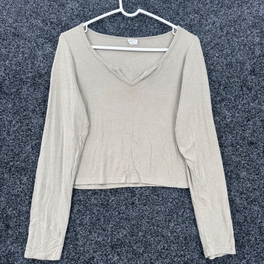 Wilfred Free Aritzia Ribbed Notch Neck Long Sleeve Cropped Top Sage Green Large